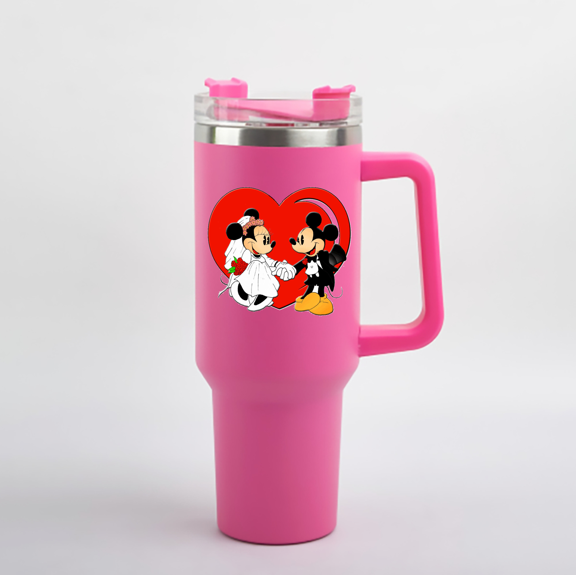 （画像用） ミッキーマウス Mickey Mouse 1200mL車用タンブラー - クリスタルステッカー（プラスチックストロー付き）